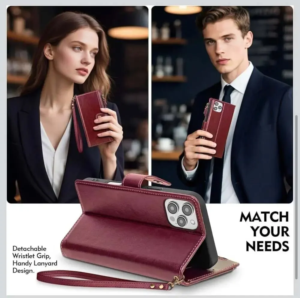 Scutumate RFID Blocking PU Leather Zipper Wallet Case with Card Slots and Wristl
